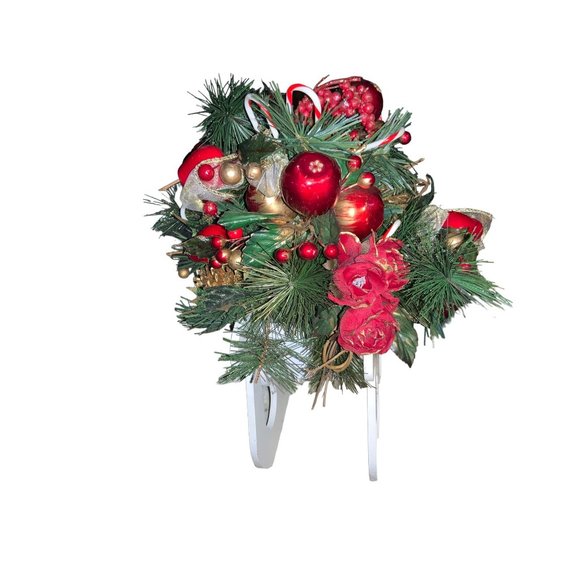 Wood Santa sleigh with Artificial Arrangement Centerpiece vintage - Picture 15 of 15